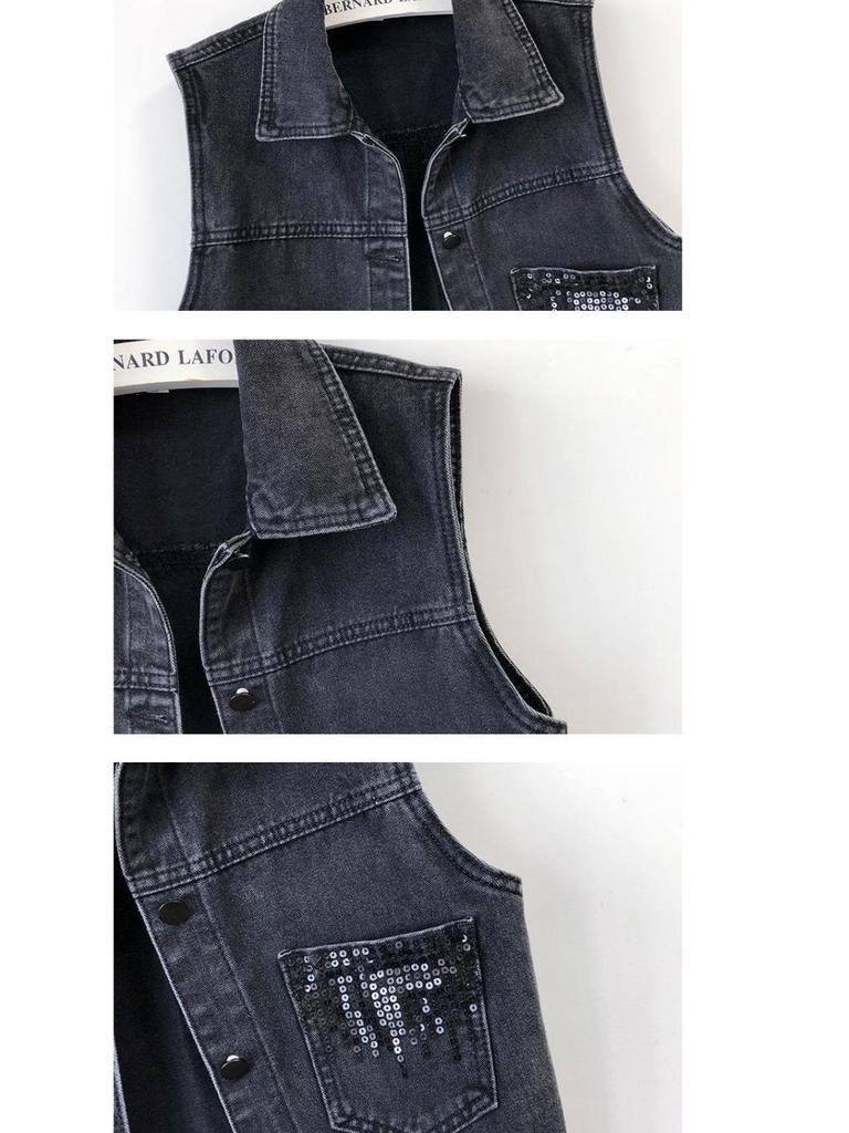 Women's Loose Fit Denim Vest - Plus Size Sleeveless Cardigan for Spring/Autumn