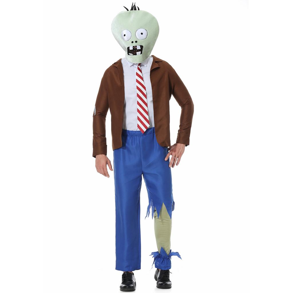 Rostliny vs. Zombie antropomorfní panenky, kostýmy rodičů a dětí, dívčí halloweenské kostýmy cosplay na jevišti