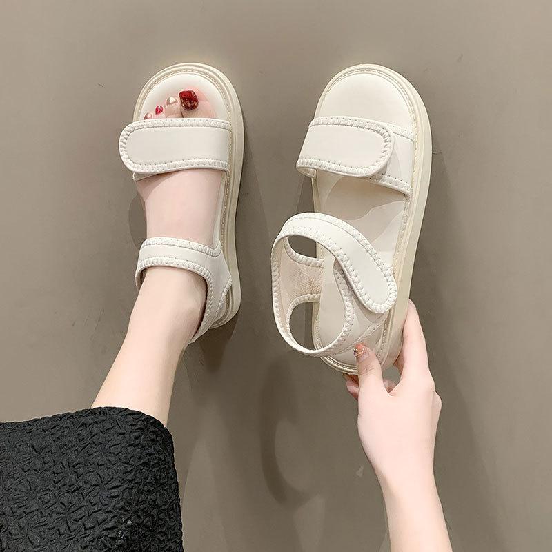 Sandals Girl New Summer Fairy Style Fashion Thick-soled Flat-soled Soft-soled Velcro Roman Shoes