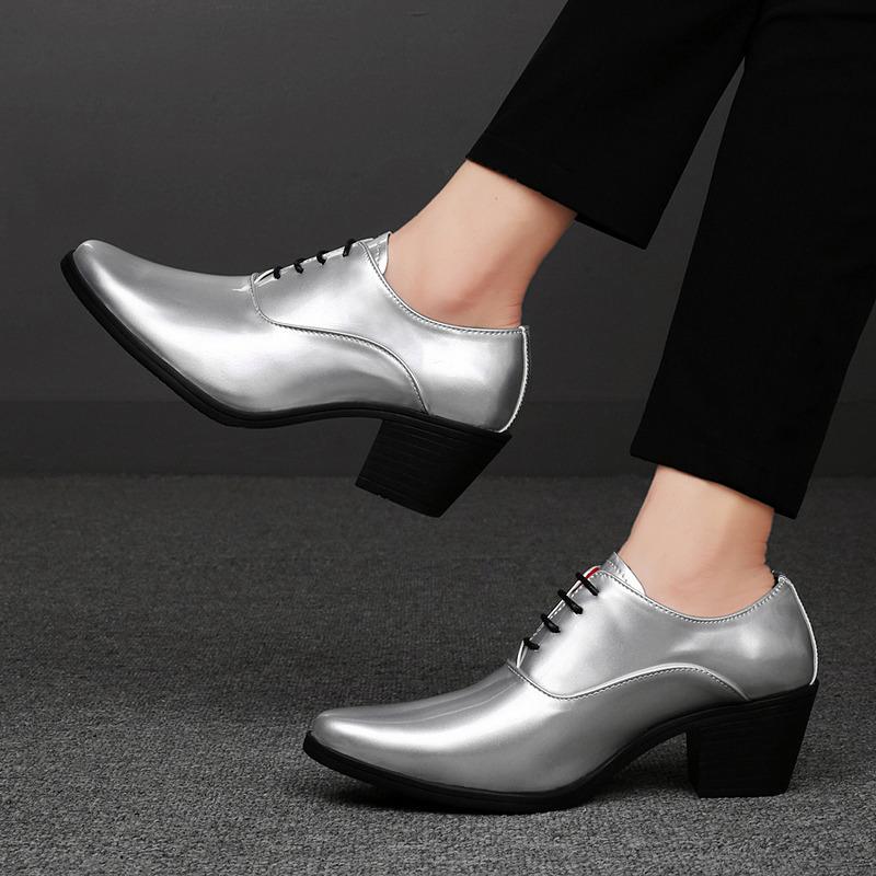 Classic Fashion Golden Men's Dress Shoes Big Size 46 Height-increasing High-heel Shoes Men Ponited Toe Luxury Man Wedding Shoes