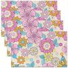 4 st Blommiga Linne-Bordsunderlägg, 12 x 18 tum, Tvättbara Digitaltryck med Livfulla Rosa, Orange, Blå och Gröna Blomstermönster för