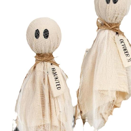 3Pcs Ghost Ornaments Wooden Halloween Decorations Adorable Shape Fabric Ghost Figures Table Decor Party Supplies