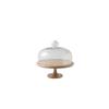 Bamboo Wood Cake and Dessert Stand with Glass Dome