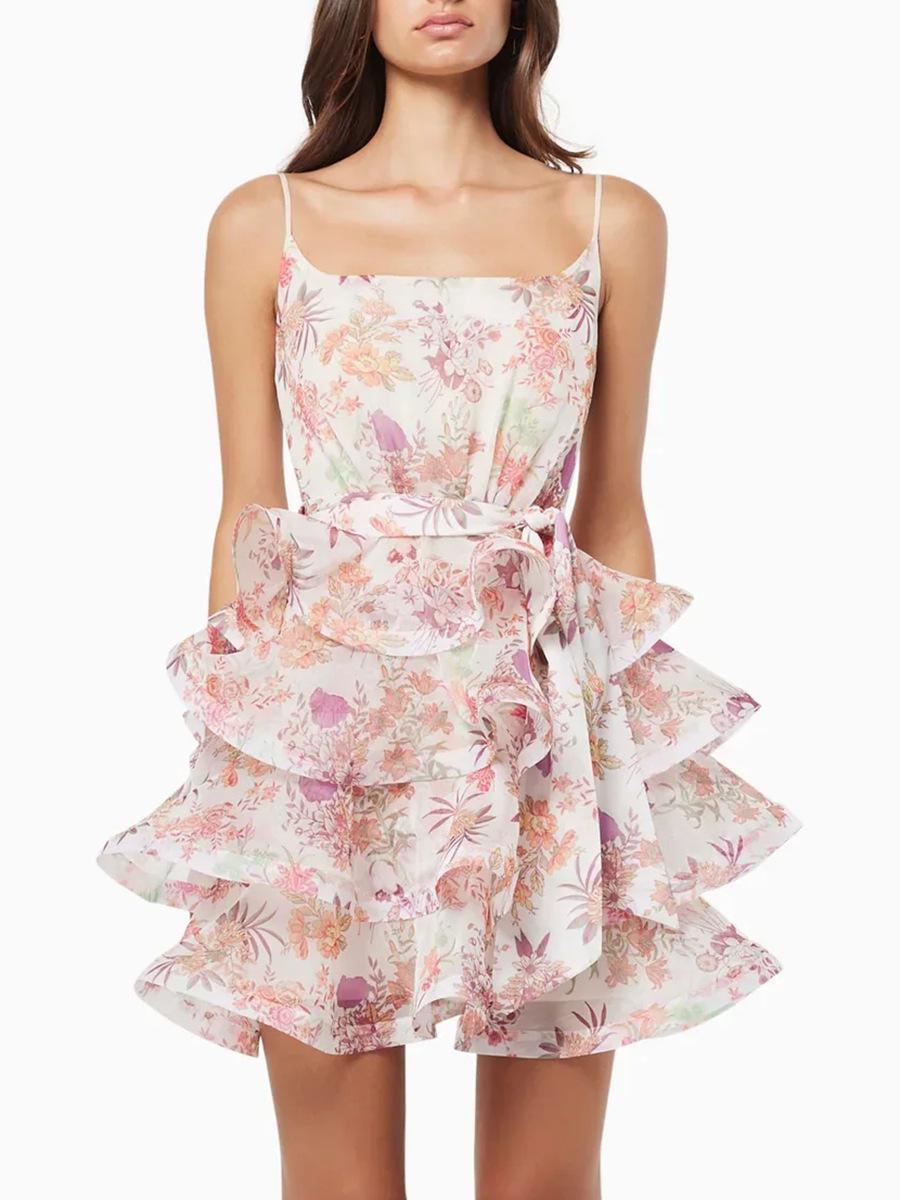 

Юбка на подтяжках с французскими оборками и цветочным принтом 2025 года со шнуровкой на талии — облегающее праздничное платье для женщин Extra Large