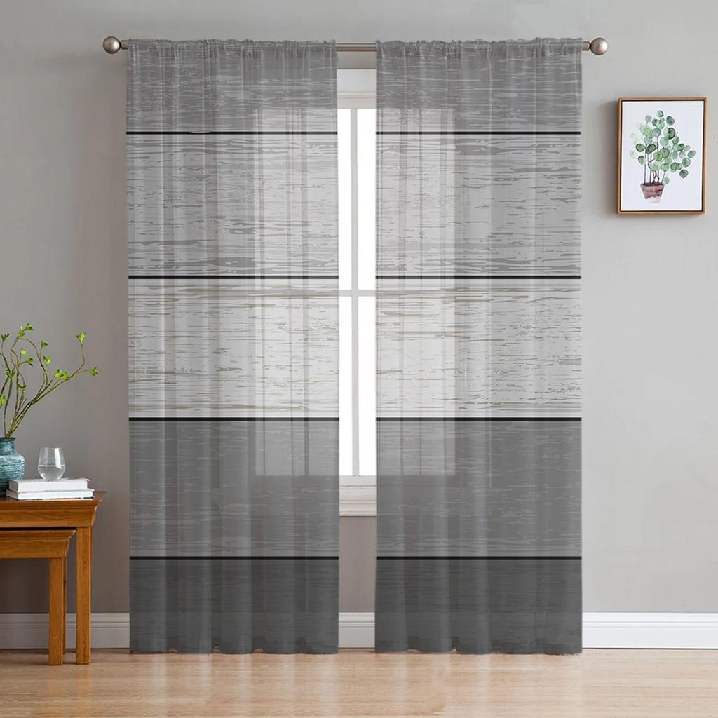 Retro Blue Brown Gradient Fashion Tulle Curtains for Bedroom Hall Decor Chiffon Curtain for Balcony Kitchen Home Drapes