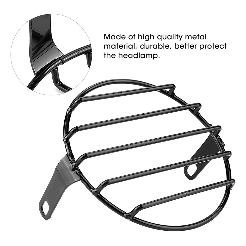 7.09INCH Motorcycle Headlight Grille Cover - Retro Round Metal Guard for LED Headlamp Black Aluminum