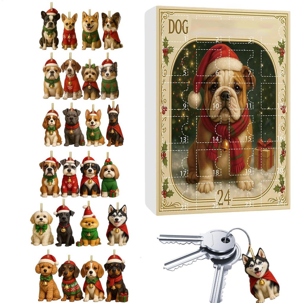 Christmas Countdown Acrylic Dog Pendant 24 Days Advent Calendar 2D Dog Ornaments Festival Party Supplies 2026 Xmas Navidad
