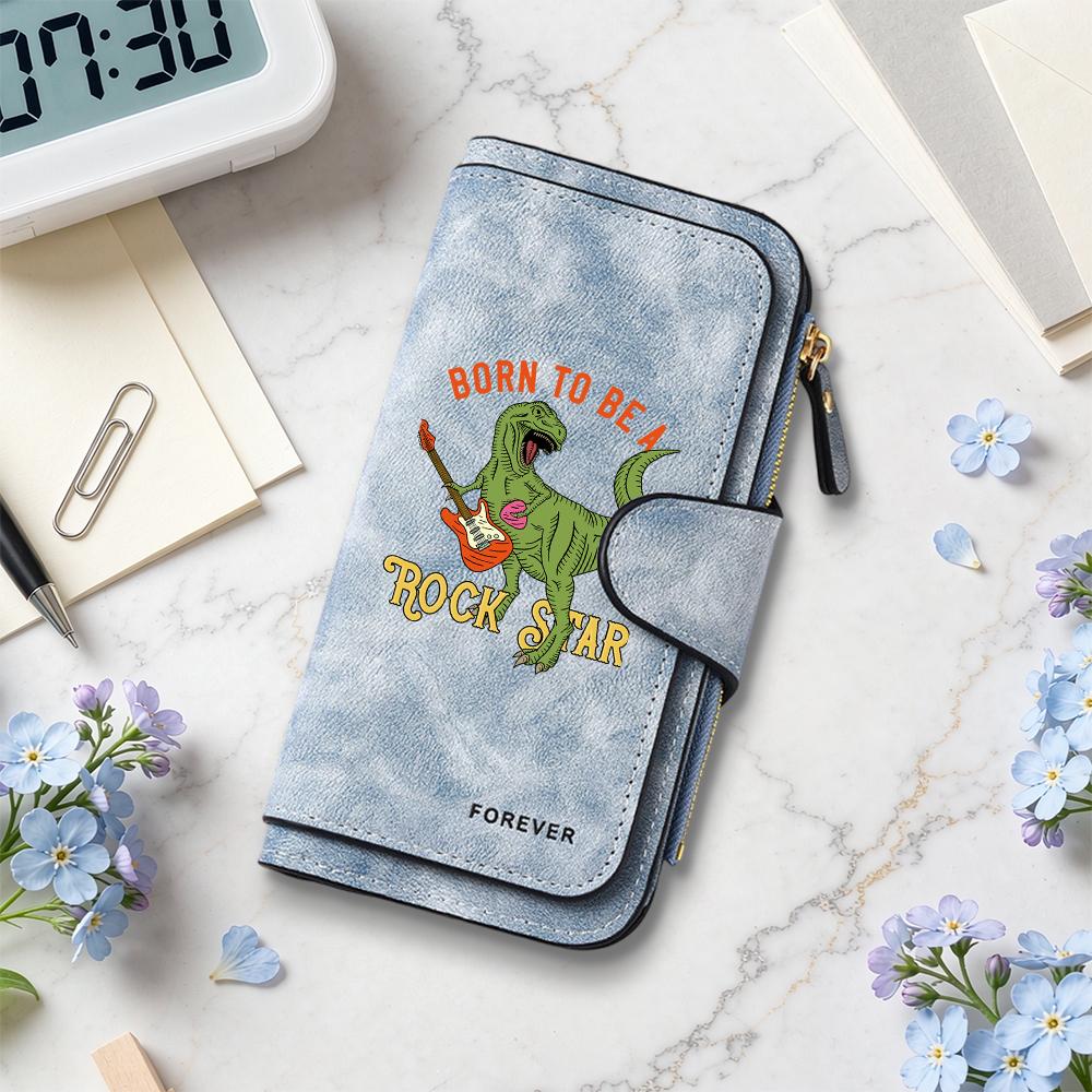 Dinosaur Rock Star Pattern Long Wallet Multi Card Slot Purse