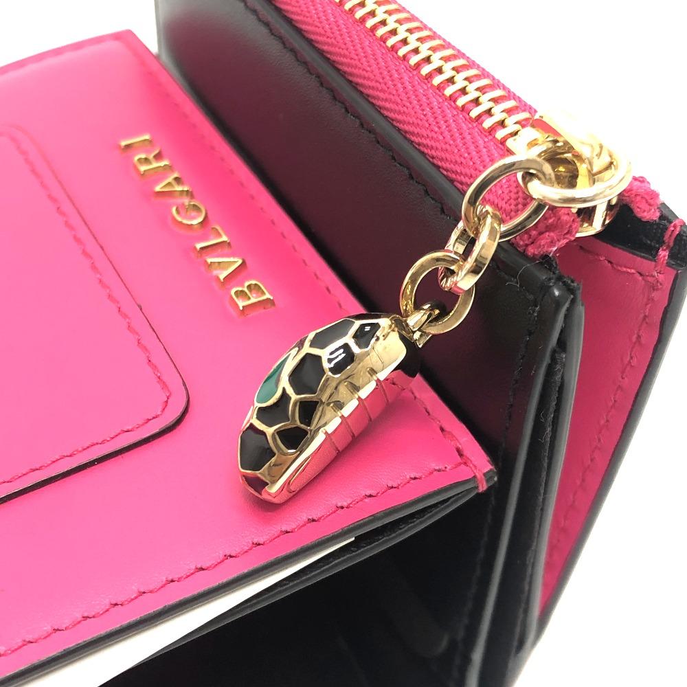 BVLGARI 288858 Serpenti Wallet Mini Wallet Trifold wallet Leather pink/Black