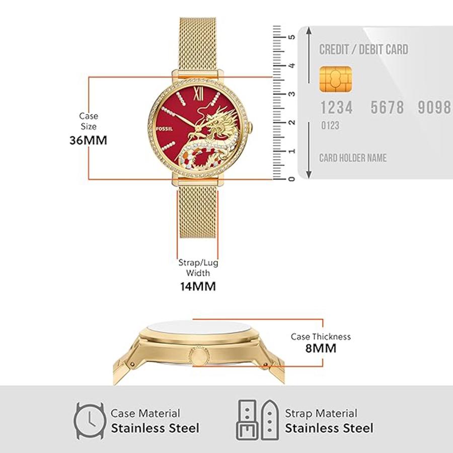 FOSSIL Neutra Women's Gold Stainless Steel Red Dial Quartz Watch ES5316