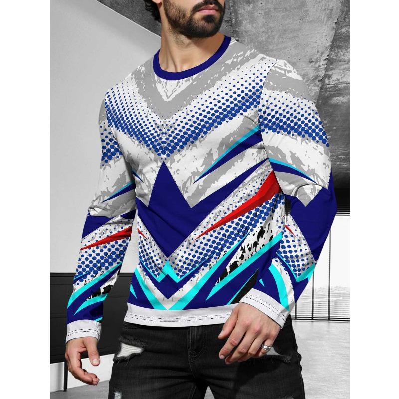 Men's 3D Printed Crew Neck Long Sleeve T-Shirt Fashion Versatile Trend Breathable Casual