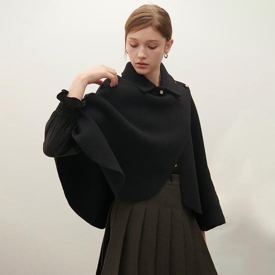Classic Button Shawl Cape Coat O254T763