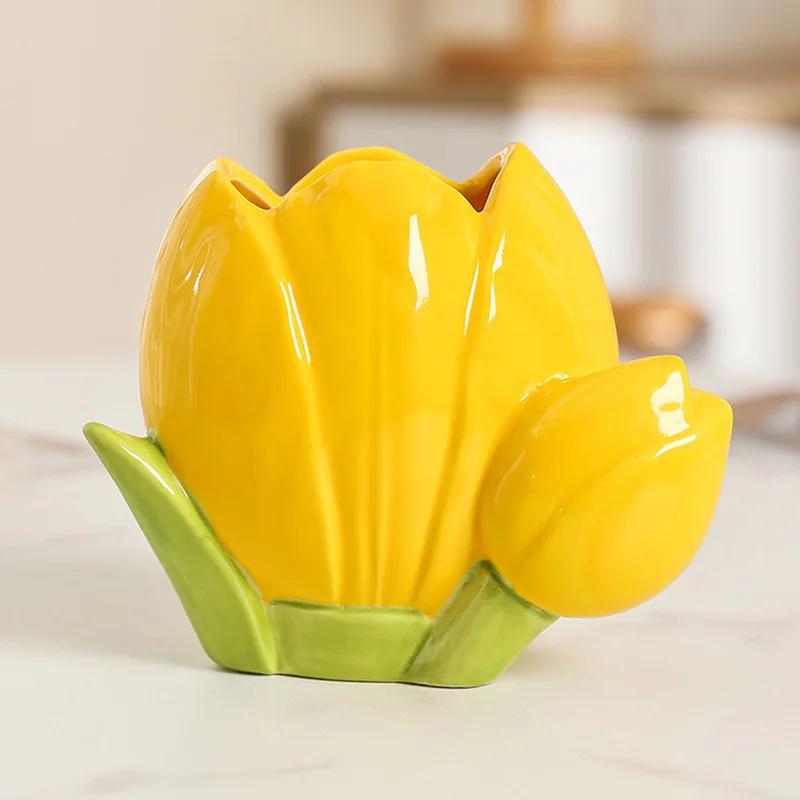 1 Stück Keramik Tulpenblume Make-up Stifthalter Aufbewahrungsbox Schreibtischdeko Blumenvase Arrangement Wohnzimmer Schreibtischdeko Schreibwarenregal