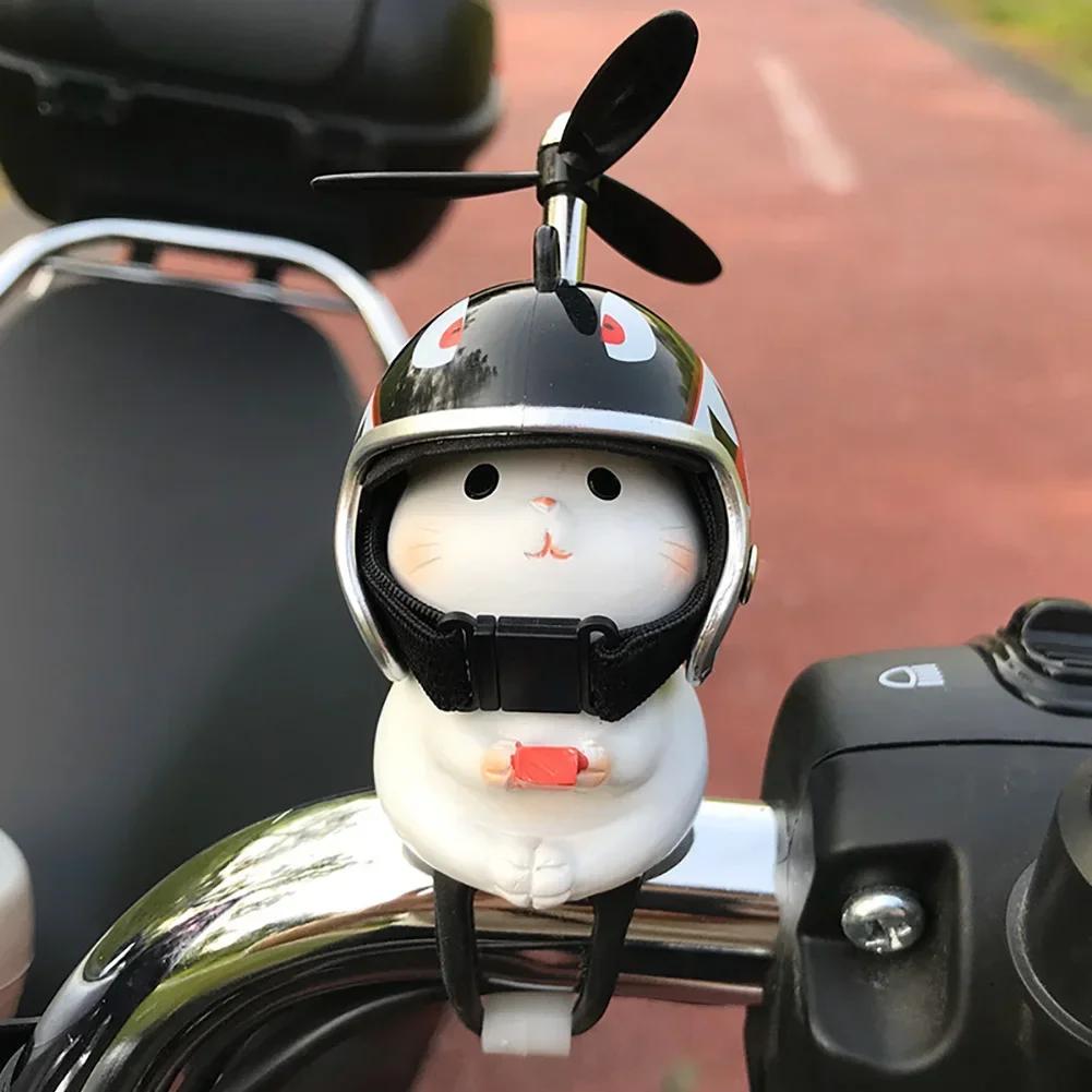 Niedliche Katze mit Helm Motorrad Lenker Ornamente Katzenhelm Deko Fahrrad Elektro Cartoon Propeller Fahrausrüstung Zubehör
