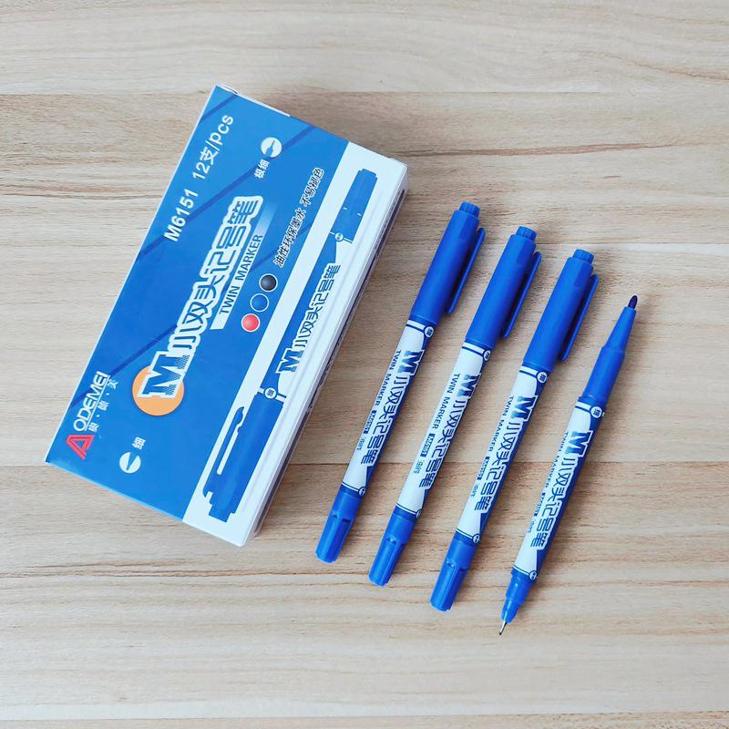 12-Piece Set: Small Double-Ended Oil-Based Marker Pens in Black, Red, and Blue for Student Art and Marking