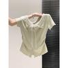 Pure lace lace-up short-sleeved t-shirt women's summer new fake two-piece slim-fitting and thin versatile top