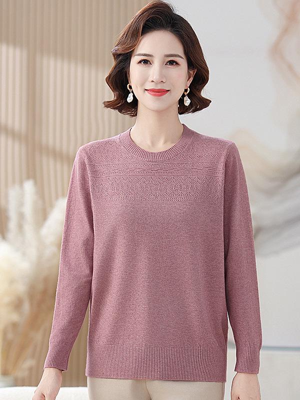Mom's Spring & Autumn Knit Top for Middle-Aged Women – Thin, Stylish Sweater