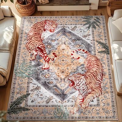 Moynesa Tiger Bohemian Rug for Living Room Retro Tiger Print Carpet Washable Carpets Dining Room Indoor Doormat Kitchen Area Rug