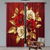 2Pcs Red And Golden Rose Floral Curtain Modern Arts Design Suitable For Bedroom Bathroom Living Room Dining Room Study Room