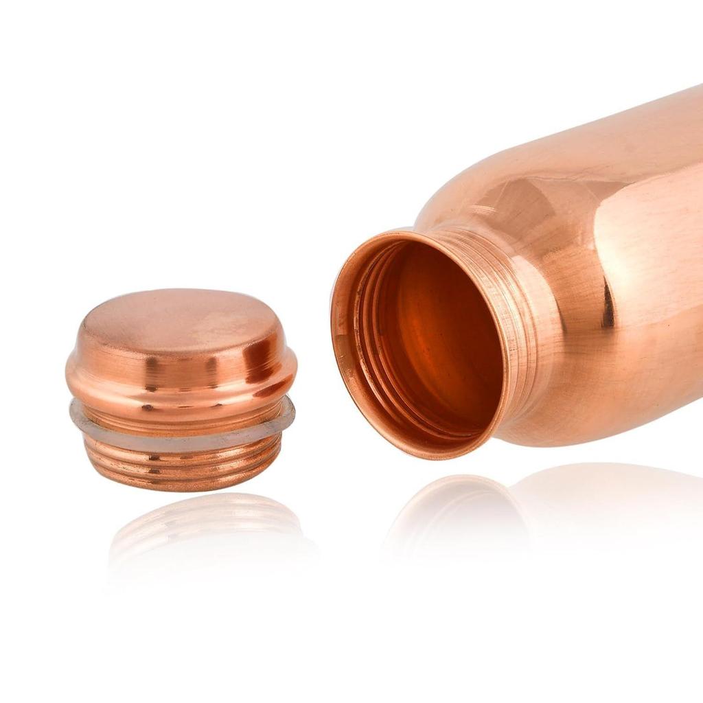 Copper Water Bottle 1 Ltr | Copper Water Bottle with Glass Set | Meena Work | 100% Pure | Leak-Proof | 2 Water Glass 300ml each |