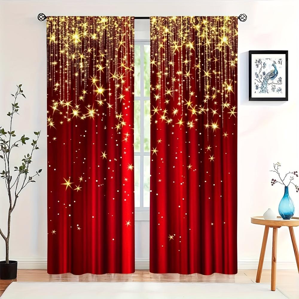 

Красные Золотые Звезды Шторы 2 шт. Блестящая Полоска Полупрозрачный Полиэстер Карман на Штангу для Гостиной Кухни Столовой Декор 100*130 Rod Pocket 1pcs