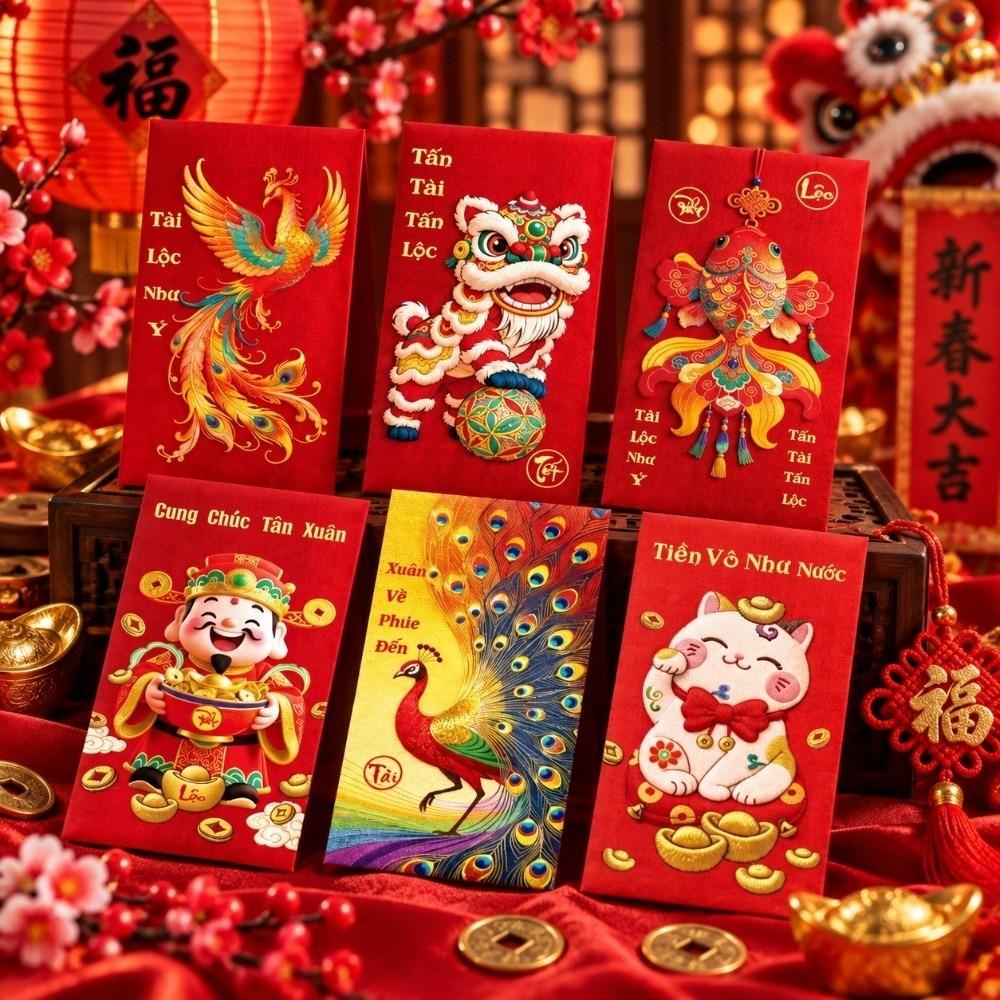 6PCS/Set Gold Foil Design Red Envelopes Lucky Cash Gift Envelopes  Year of The Sheep