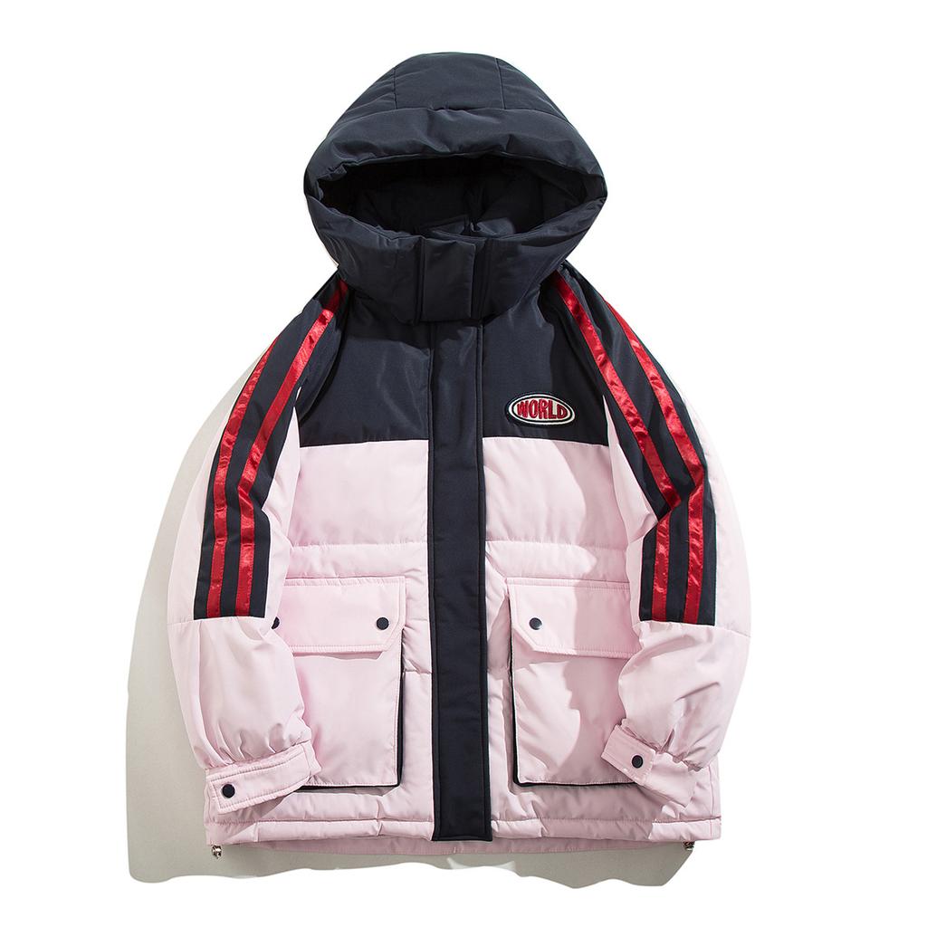 Cotton-padded Jacket Women's Short-term New Tooling Contrast Color College Wind Bread Clothing Winter Hooded Loose Cotton-padded Jacket