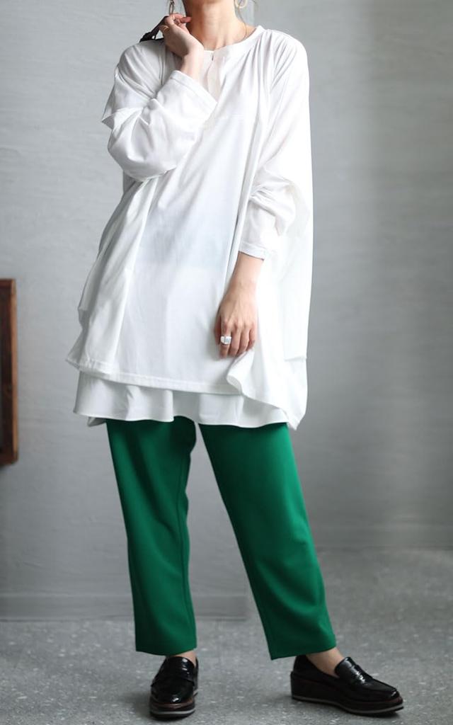 Goldene Japan Plus Size Tunika mit Schlüsselloch, langen Dolman-Ärmeln, perfekt für den Herbst und Damen, Hals, Ärmel, Ärmel, Stretch, Frühling, bai-0139, 4L-5L, Off-White