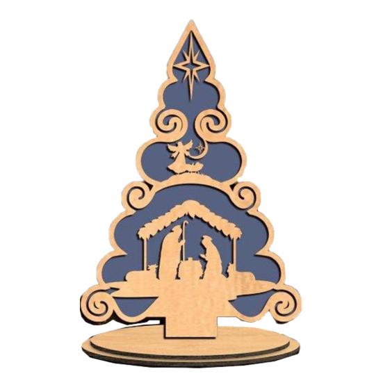 Christmas Tree Table Sign Decoration Farmhouse Rustic Jesus Nativity Wooden Ornament with Base Home Office Bookshelf Desktop Decor