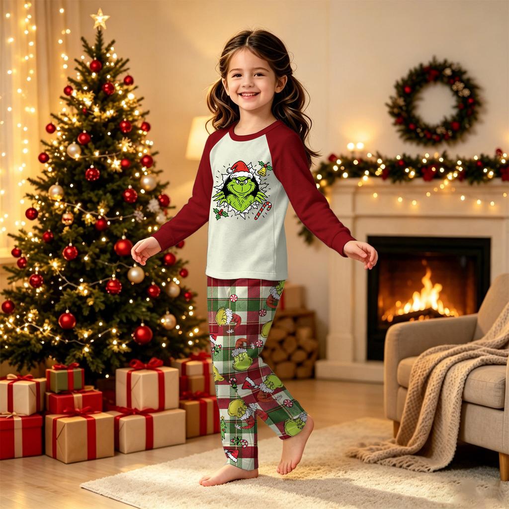 Passendes Familien-Weihnachtsdruck-Pyjama-Set Rundhalsausschnitt Langarm und Hose Loungewear für die Feiertage