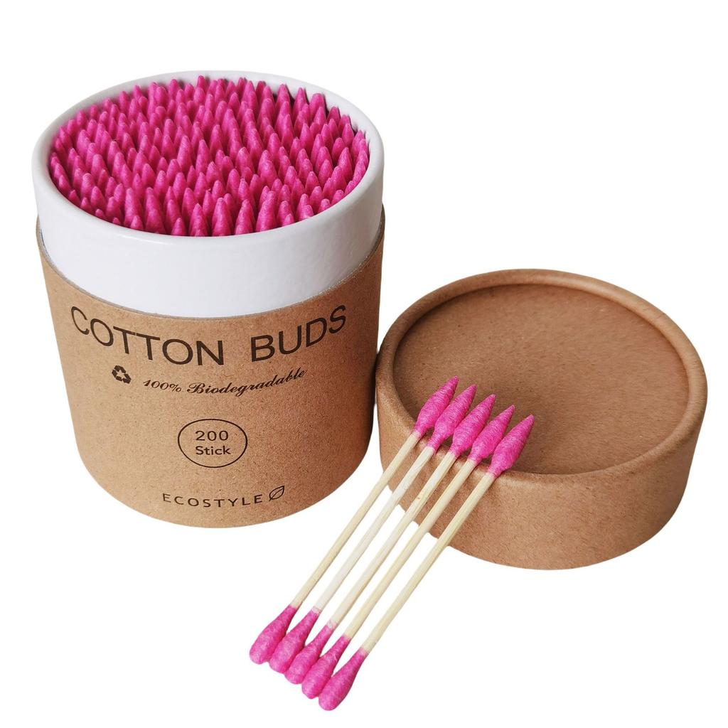 200 Round and Pointed Double-headed Cotton Swab Sticks In A Colored Paper Box, Disposable Makeup Remover and Ear Cleaning Cotton