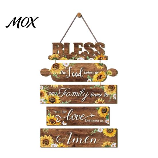 Decorative Wooden Letters for Wall Kitchen Decor, 5 Panel Bless Food Family Love Splicing Art Hanging Sign, Farmhouse Dining Room Living Pastoral