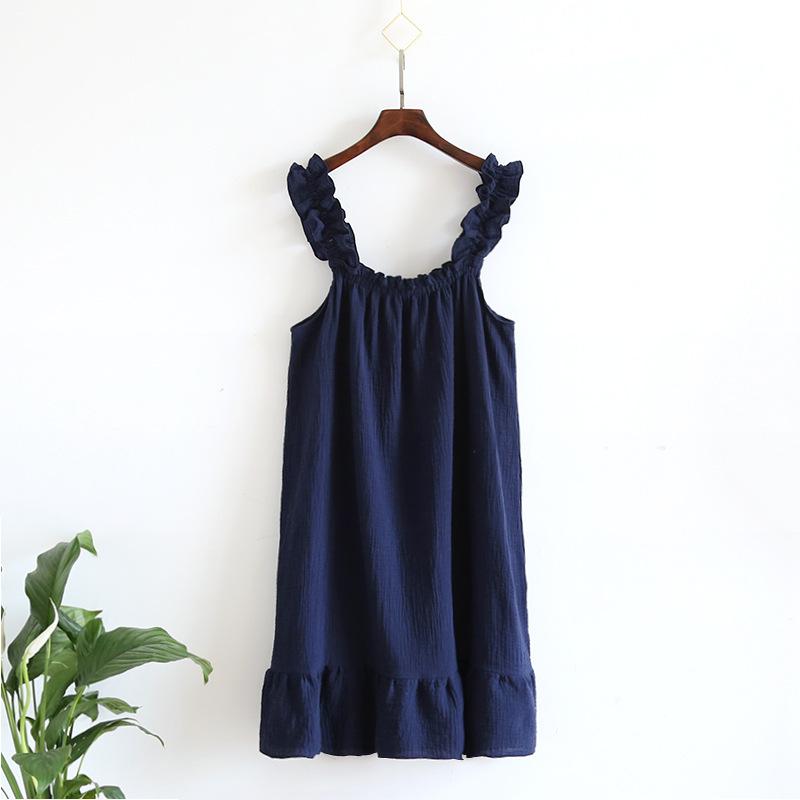 Summer New Style Nightdress Ladies 100% Cotton Crepe Thin Vest Suspender Skirt Loose Long Skirt Sweet and Cute Home Skirt