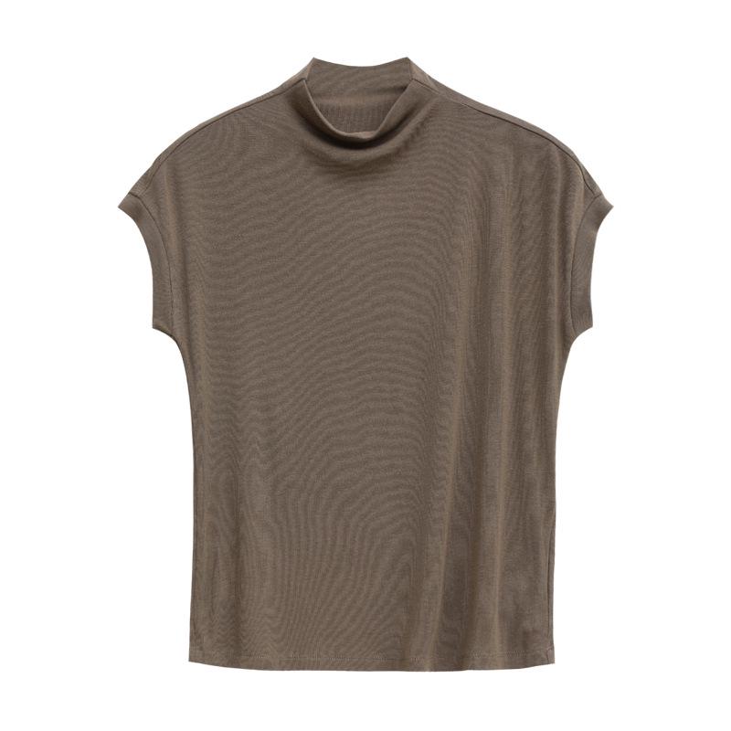 

Love & Nancy 2025 Весенняя утягивающая футболка с короткими рукавами и высоким воротником One Size