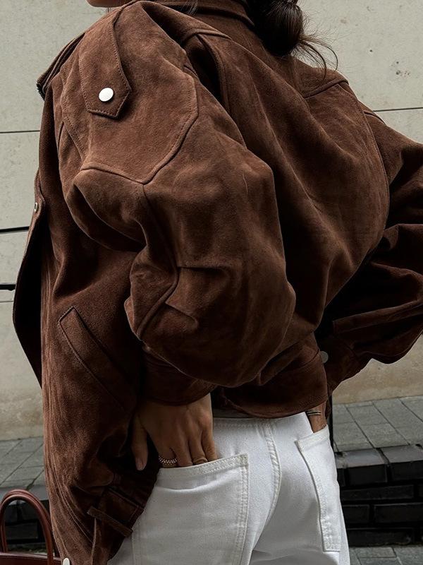 2024 Y2K Retro Braune Kurze Lockere Jacke für Damen - Frühling & Herbst Kollektion