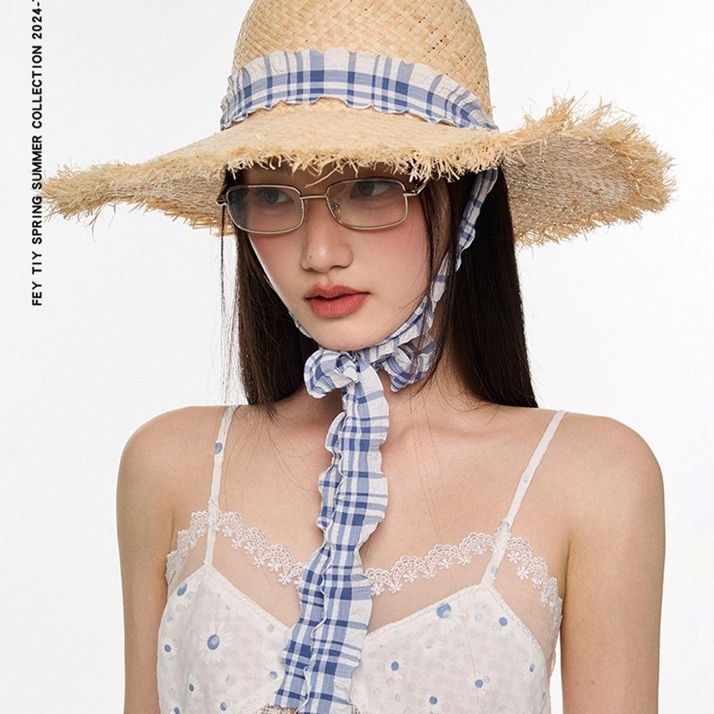 Ribbon Beach Hat UV Protection Sun Protection Cap Simple Outdoor Visor Cap  Woman/Female