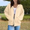 Women's Casual Solid Color Long Sleeve Zippered Hooded Sweatshirt Fashion Top