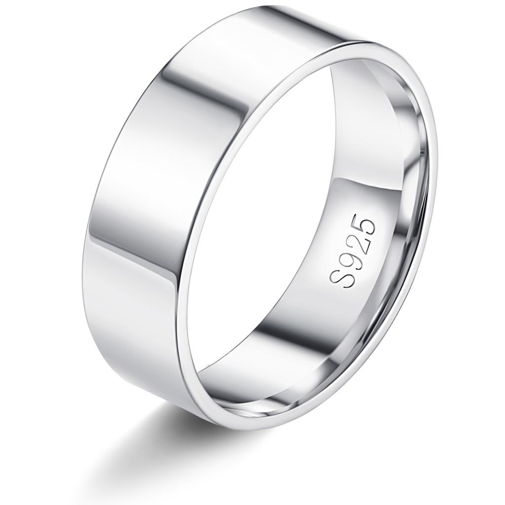 Fansilver S925 Sterling Silver Rings for Women Men 18K White Gold Plated Stackable Statement Thin Plain Thumb Ring Wedding Bands