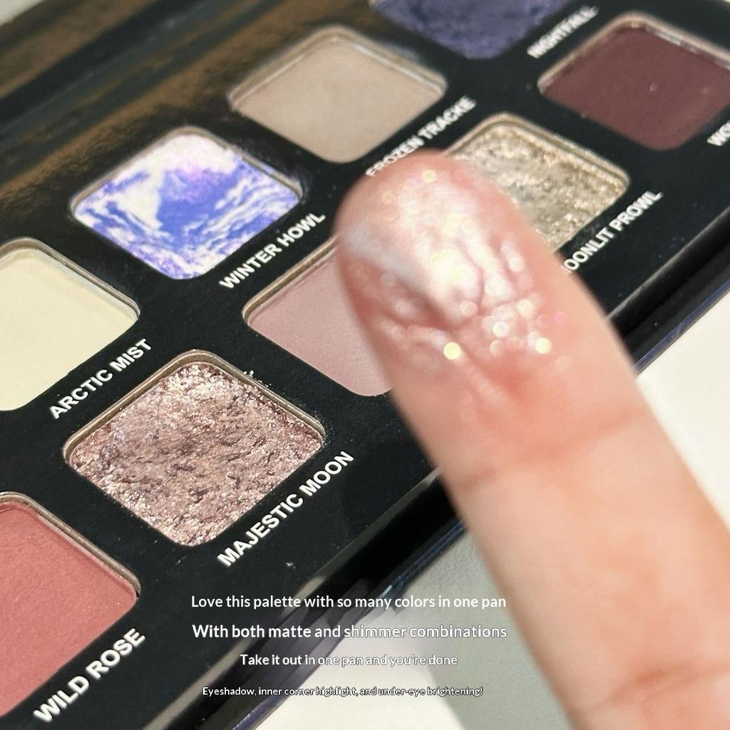 Twelve-colored Wolf Moon Color Eyeshadow, High-gloss Brightening Pearlescent Burst Matte Aegyo Sal Grooming Powder Plate