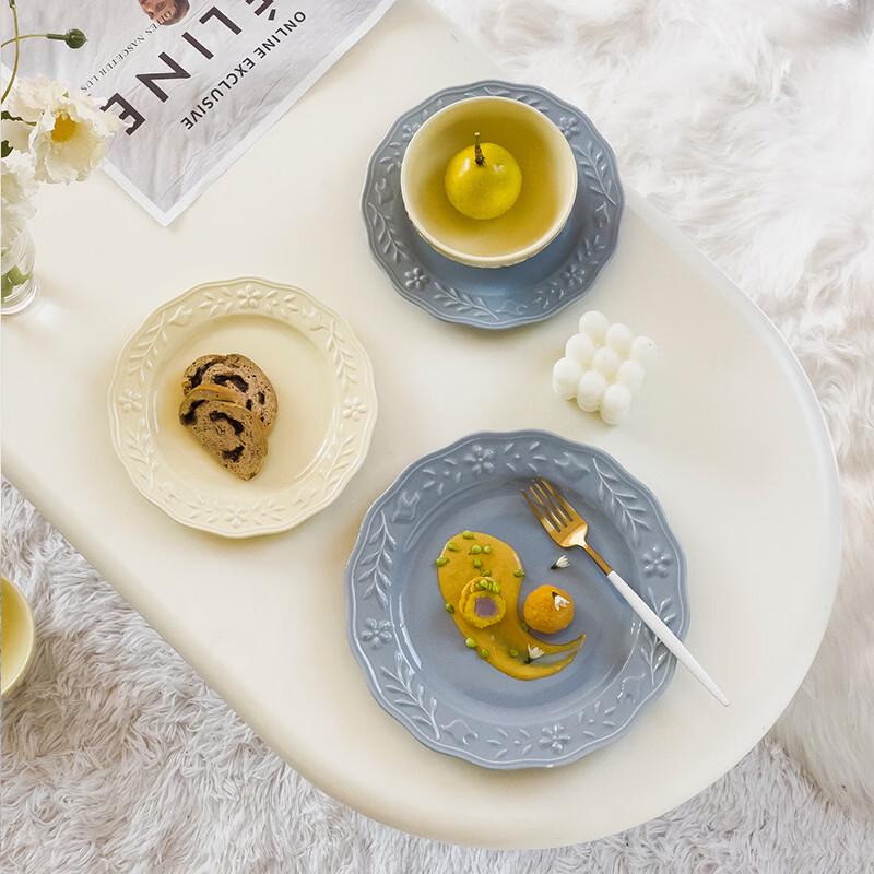 Nordic Floral Ceramic 8-Inch Dinner Plates, Fairy Tale Blue, Set of 2