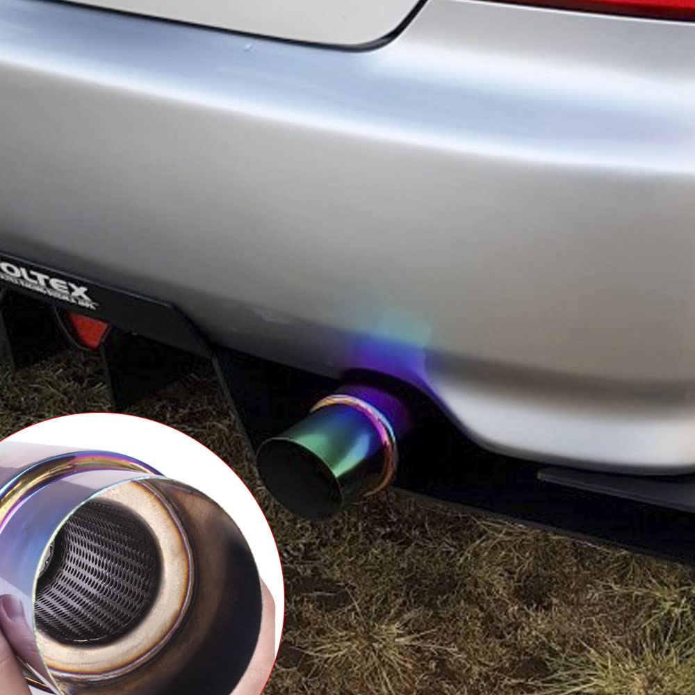 MUTEKI Muffler Tail Throw Exhaust Tailpipe for Light Stainless Easy Universal Fit Cutter, Vehicles, Steel, Installation, Titanium-Look Muffler,