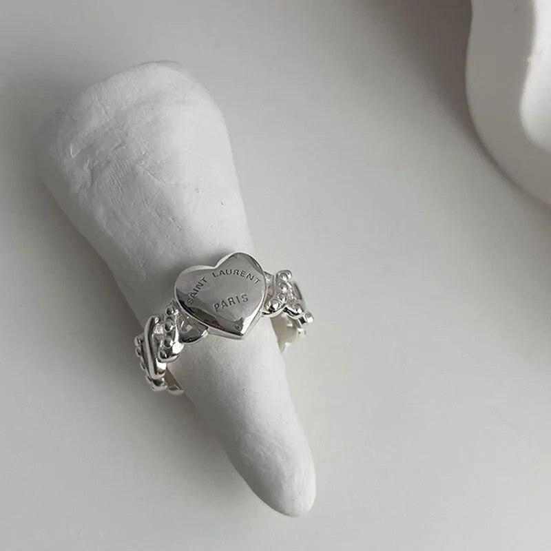 

QMCOCO серебряный цвет Smple милое кольцо в форме сердца женское ретро модное геометрическое кольцо с открытой регулируемой указательным пальцем модное кольцо