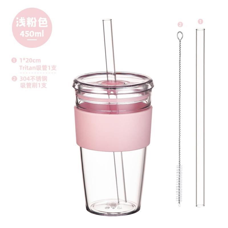450Ml Tritan Straw Cup Milk Tea Cup Coffee Cup Multi-Color Belt Waist Sleeve Straw Water Cup