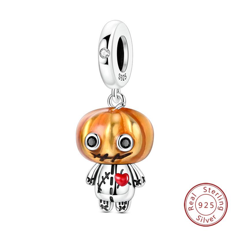 Halloween Charm Bead Pendant Copper Pumpkin Witch Doll Skeleton Mummy Candy Charm Fit Original Bracelet Diy Jewelry