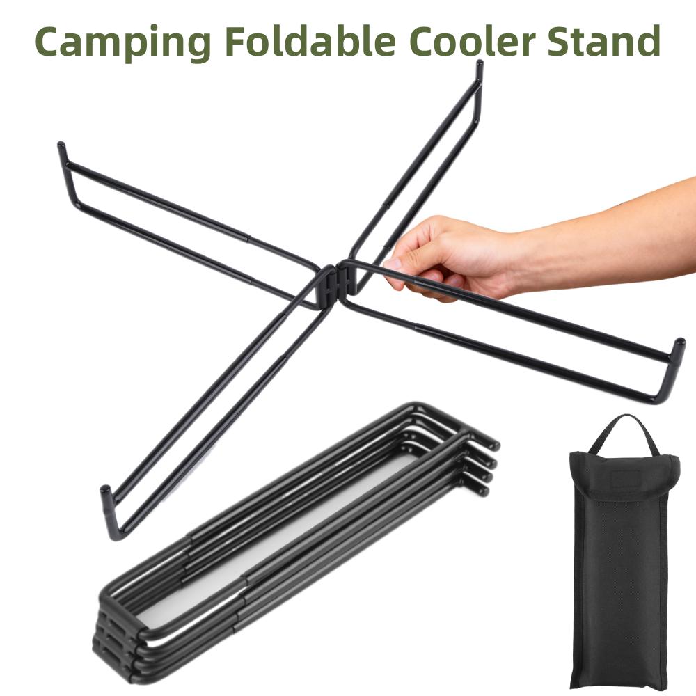 Camping Foldable Cooler Stand Multifunctional Heavy Duty Metal Stand Portable Fridge Ice Box Stand Anti-Slip Picnic BBQ Bracket