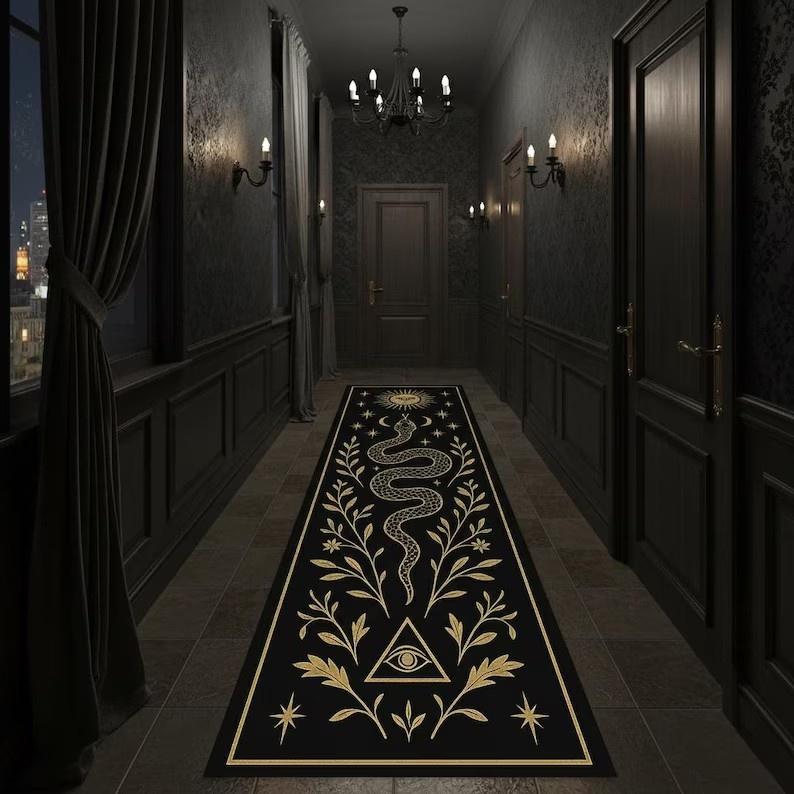 Gothic Style Runner Rug Bat Snake Pattern Dark Style Carpet Entrance Hall Porch Corridor Floor Mat Home Decoration