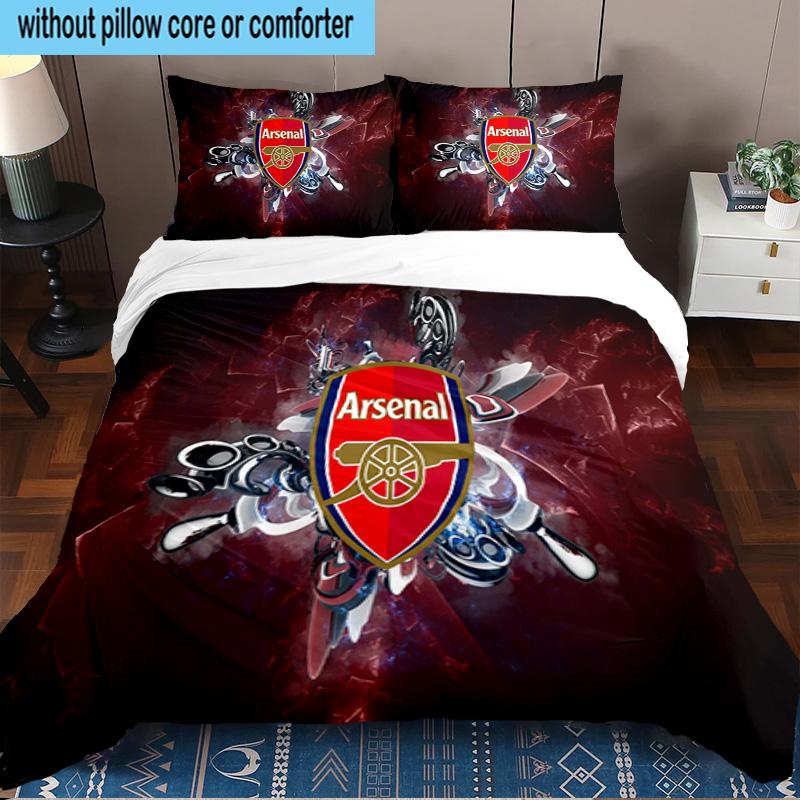 3PCS Arsenal Football Club Crest Printed Bedding Set, Includes A Duvet Cover and Two Pillowcases for Bedroom, Suitable for All Seasons