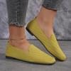 Novos mocassins de malha com bico quadrado de cor sólida, sapatos baixos rasos para mulheres, sapatos baixos de malha com fundo macio, sapatos casuais sem cadarço, sapatos de barco