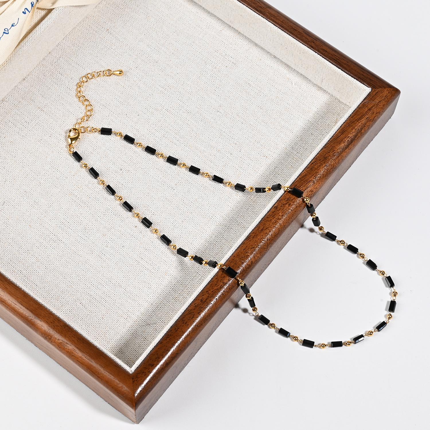 

French Retro Black Spinel Handmade Beaded Necklace