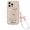 Pink Puppy Mirror for IPhone 16 Mobile Phone Case 14 ProMax Girl for IPhone 15 for 17 Bow Hanging Chain 11